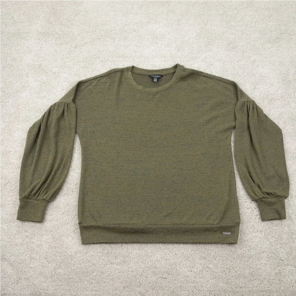 Lucky Brand Sweater Women's Extra Small Green Balloon Sleeve Crew Neck Stretch